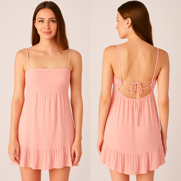 Love Tree Dresses & Skirts - Love Tree Dress Women SMALL Pink Ruffled Crinkle Gauze Lined Beach Coastal Summe